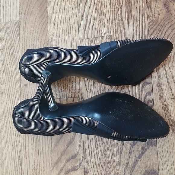 (6½) Nine West Ribbed Leopard Print Peep Toe Heels Formal Evening Black Tie - Picture 10 of 11